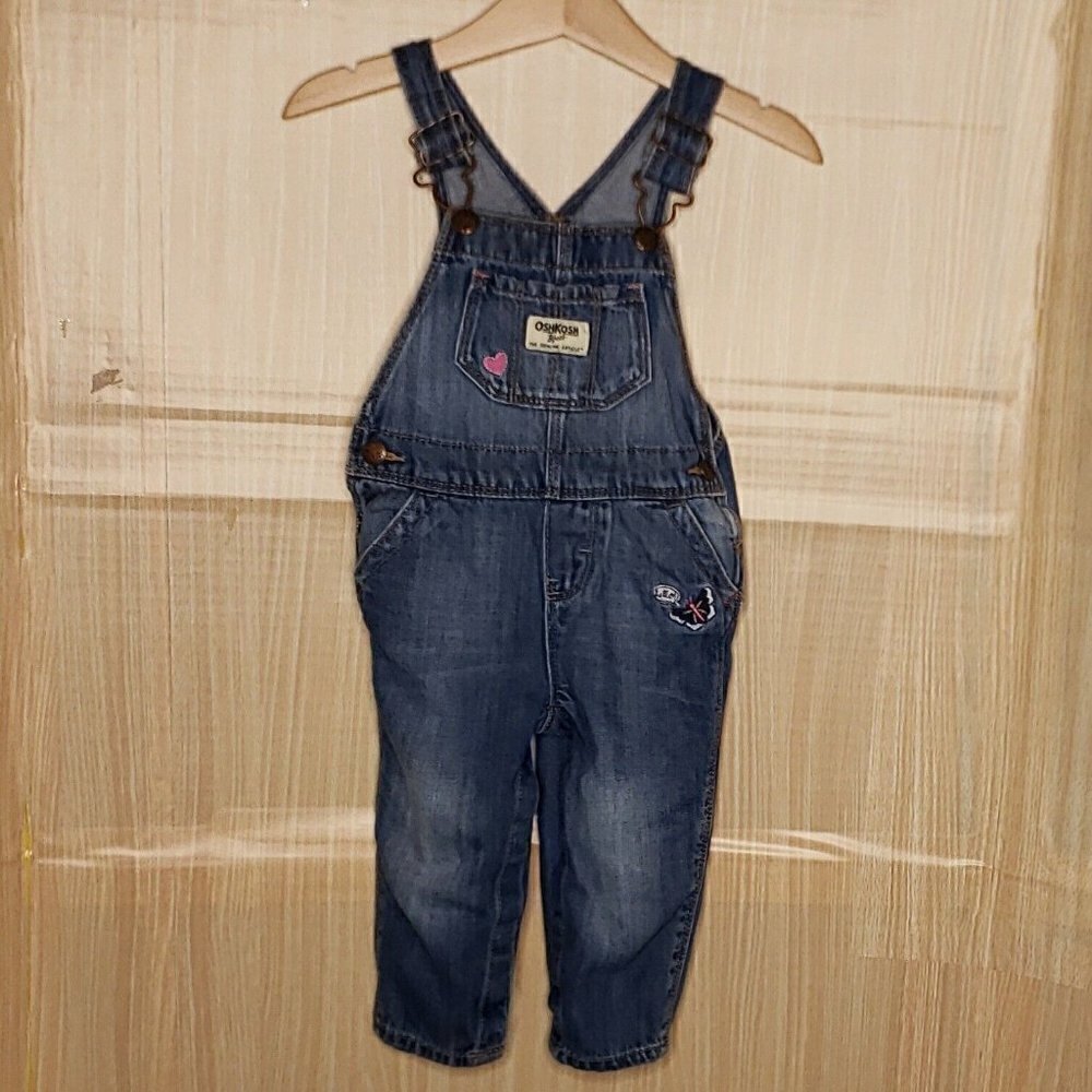 Osh Kosh B'Gosh Toddler Girls Denim Overalls With Patches 12 Months